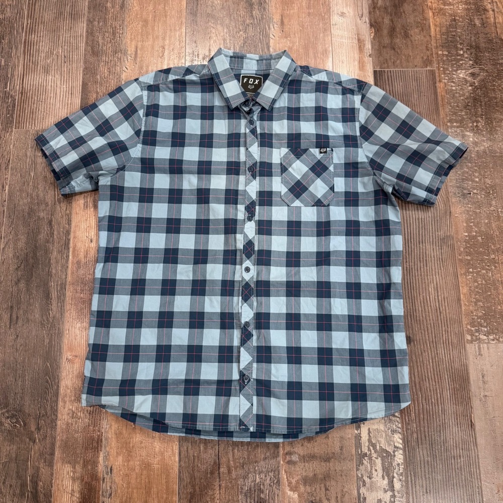 Fox Racing Mens XXL Blue Plaid Short Sleeve Button Down Shirt 92606/CA